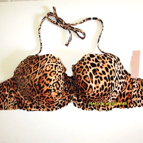 38C/L Victorias Secret Swim Ruffle Demi Top Bikini Set Side Tie Cheeky Leopard - Picture 8 of 10